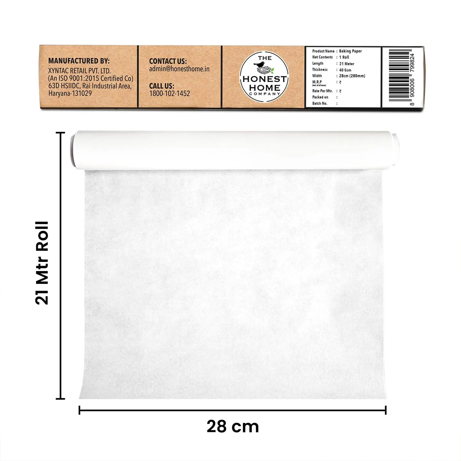 The Honest Home Co. | Baking Paper Roll - 21 Meters, 40 GSM | FDA Approved Parchment Paper| 100% Non Stick | Baking Essentials | Pack of 1