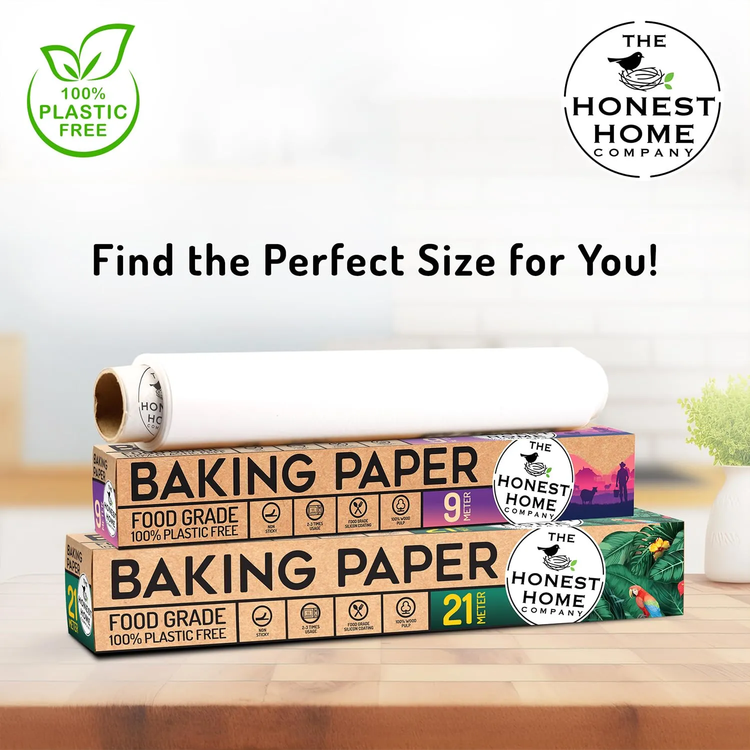 The Honest Home Co. | Baking Paper Roll - 21 Meters, 40 GSM | FDA Approved Parchment Paper| 100% Non Stick | Baking Essentials | Pack of 1