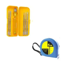 Toolkit Combo - 5 Blades Combination Screwdriver Set with Tester   5 Meter / 16mm Wide Blade Measurement Tape with Auto Lock