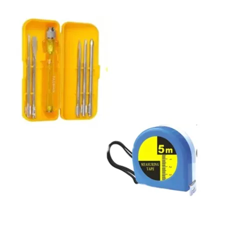 Toolkit Combo - 5 Blades Combination Screwdriver Set with Tester   5 Meter / 16mm Wide Blade Measurement Tape with Auto Lock