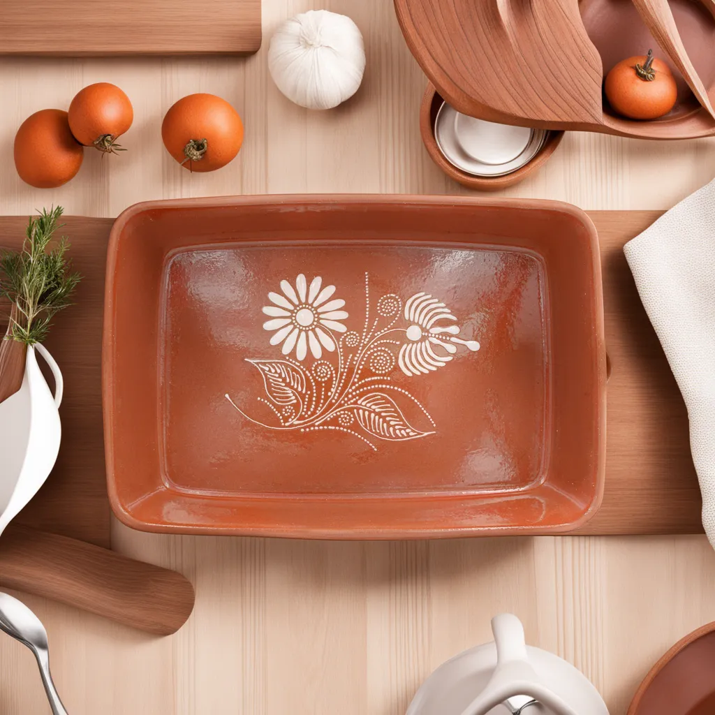 Traditional Portuguese Clay Terracotta Hand-Painted Roaster, Roasting Pan