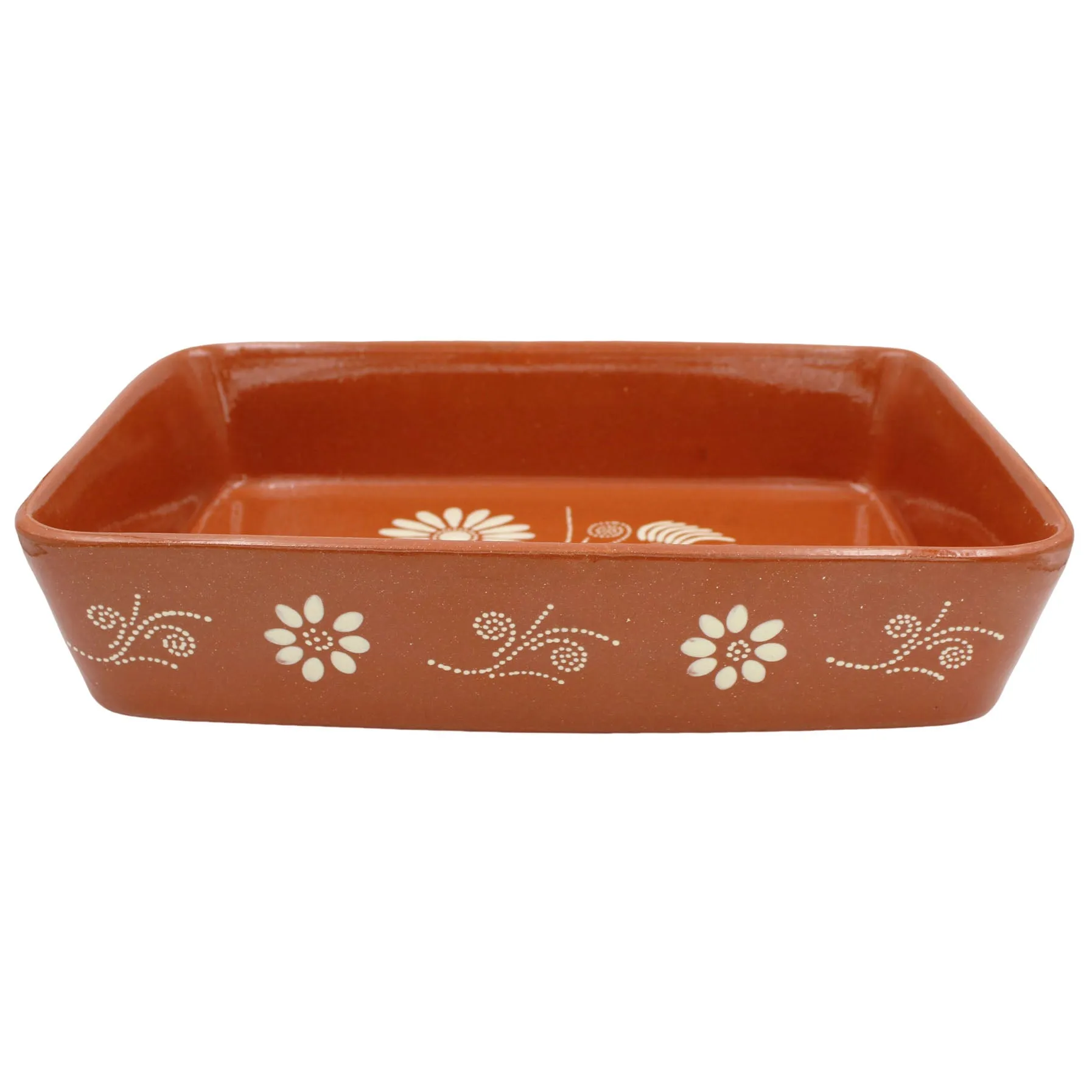 Traditional Portuguese Clay Terracotta Hand-Painted Roaster, Roasting Pan