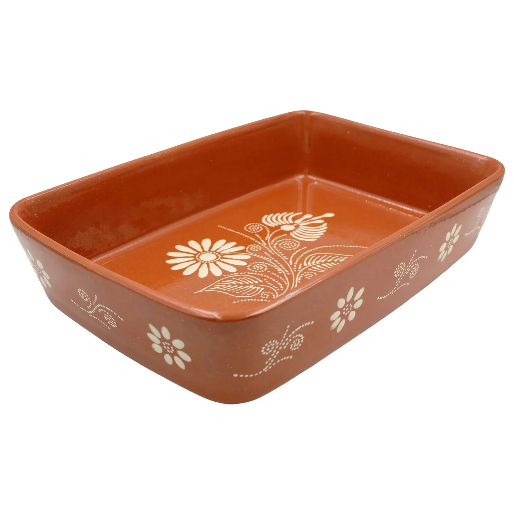 Traditional Portuguese Clay Terracotta Hand-Painted Roaster, Roasting Pan