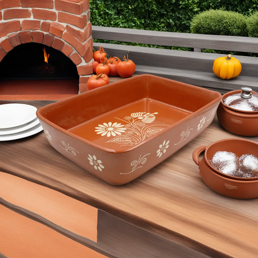 Traditional Portuguese Clay Terracotta Hand-Painted Roaster, Roasting Pan