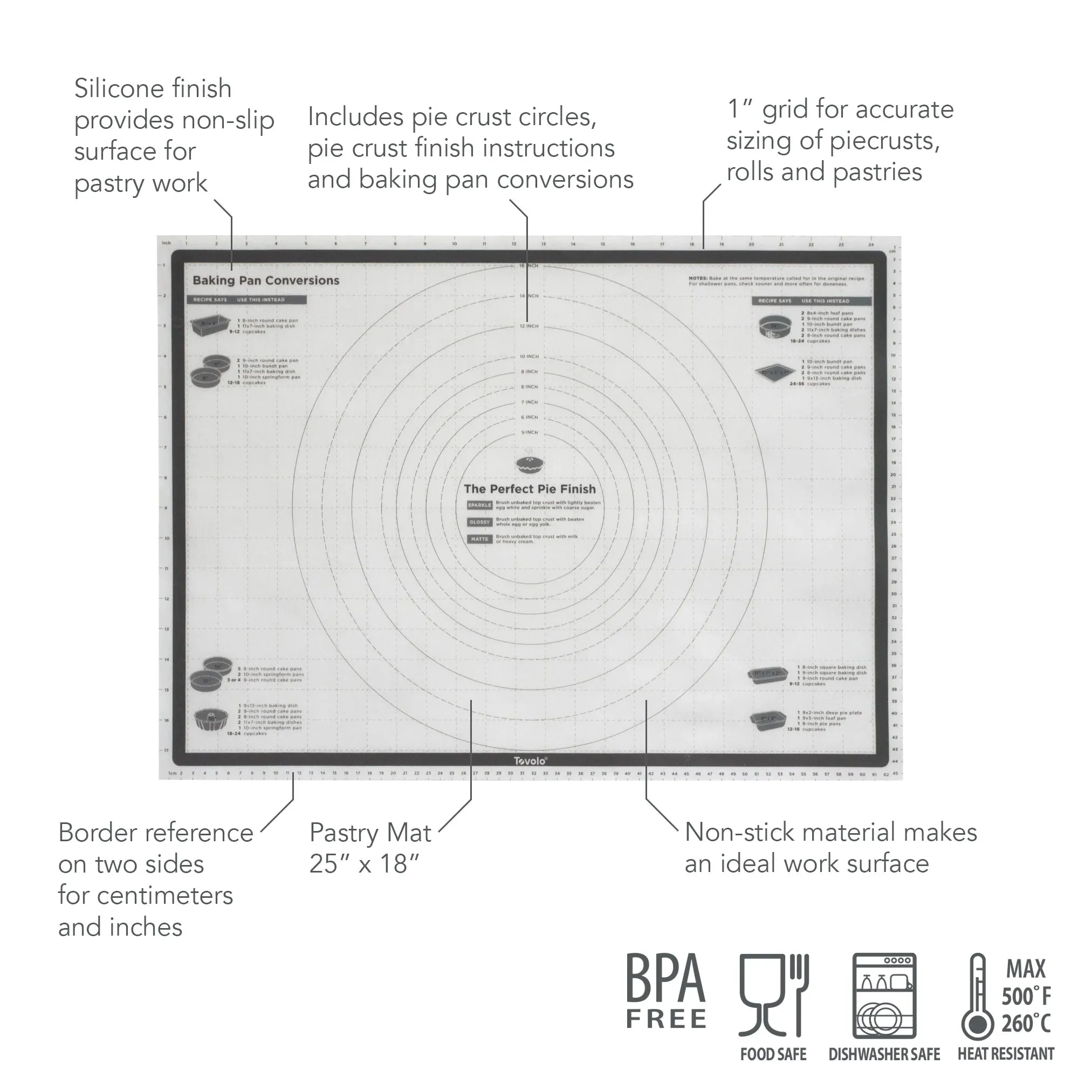 TrueBake Silicone Pastry Mat with Reference Marks - 25" x 18"