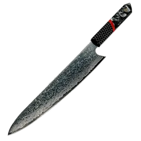 Tsunami Chef Knife Large 10" - Complete Knife with Honeycomb / Black & White Resin Octagonal Handles and Mosaic Pin - VG-10 Damascus Steel