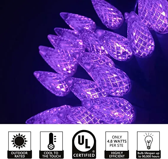 UL 35ct C6 LED String Lights Prpl/Blk wire