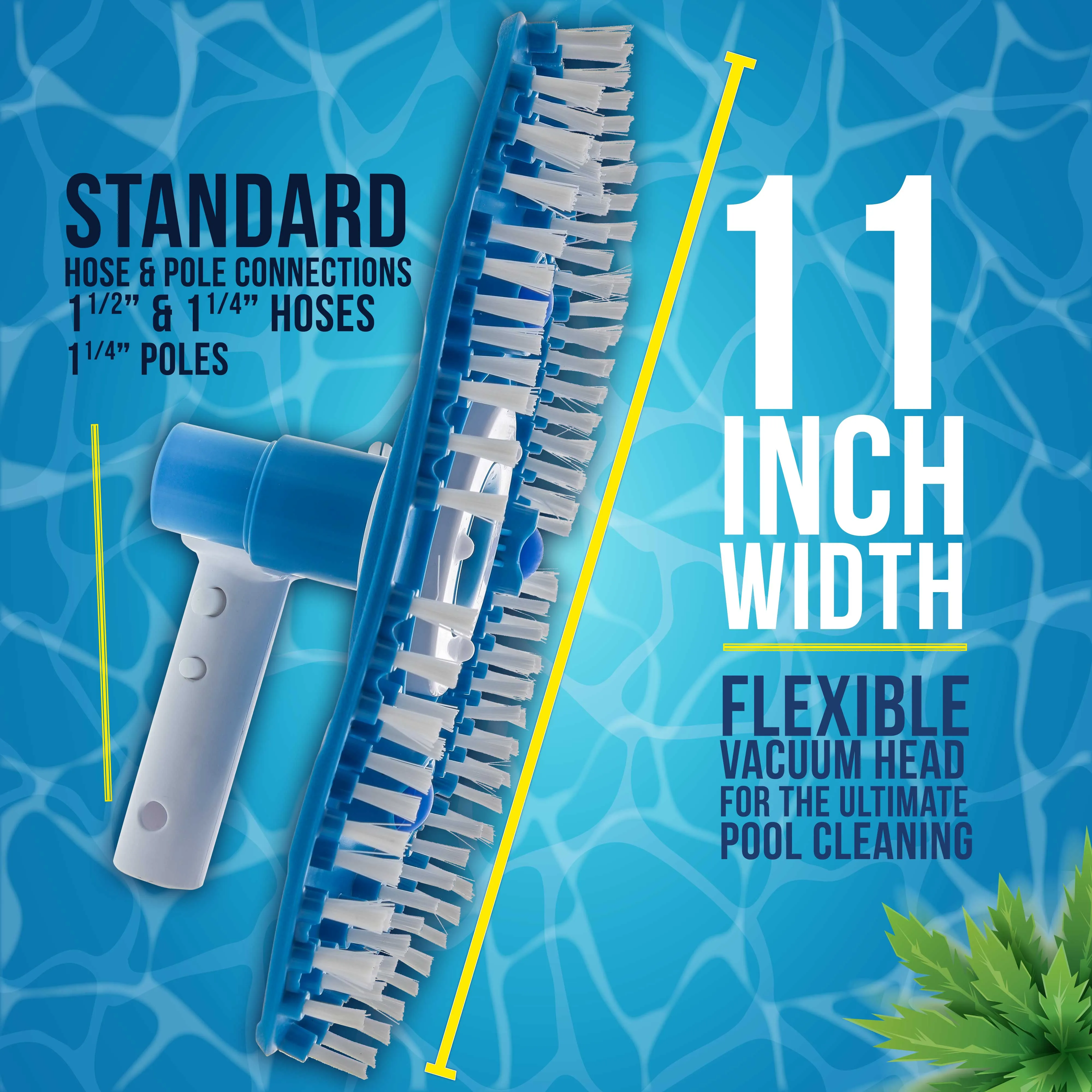 U.S. Pool Supply® Flexible Triangular Pool Vacuum Head with Swivel Connection, Multi-Directional Fishtail EZ Clip Handle - Connects to 1-1/2", 1-1/4" Vacuum Hose, Poles