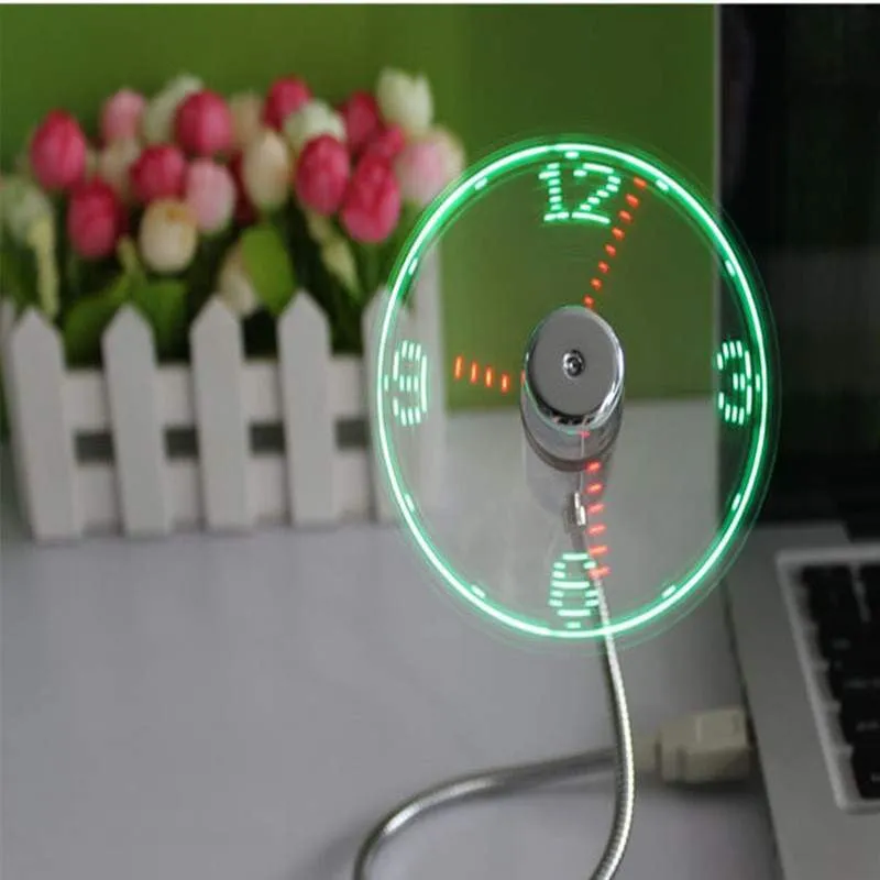 USB Mini Flexible Time LED Clock Fan With LED Light