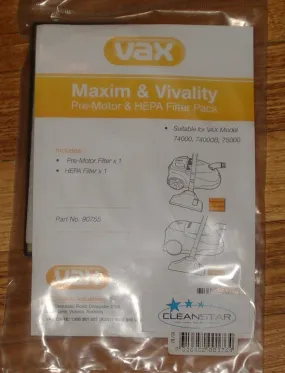 Vax Genuine Cygnus, Maxim, Vitality Hepa Filter Pack - Part No. 90755