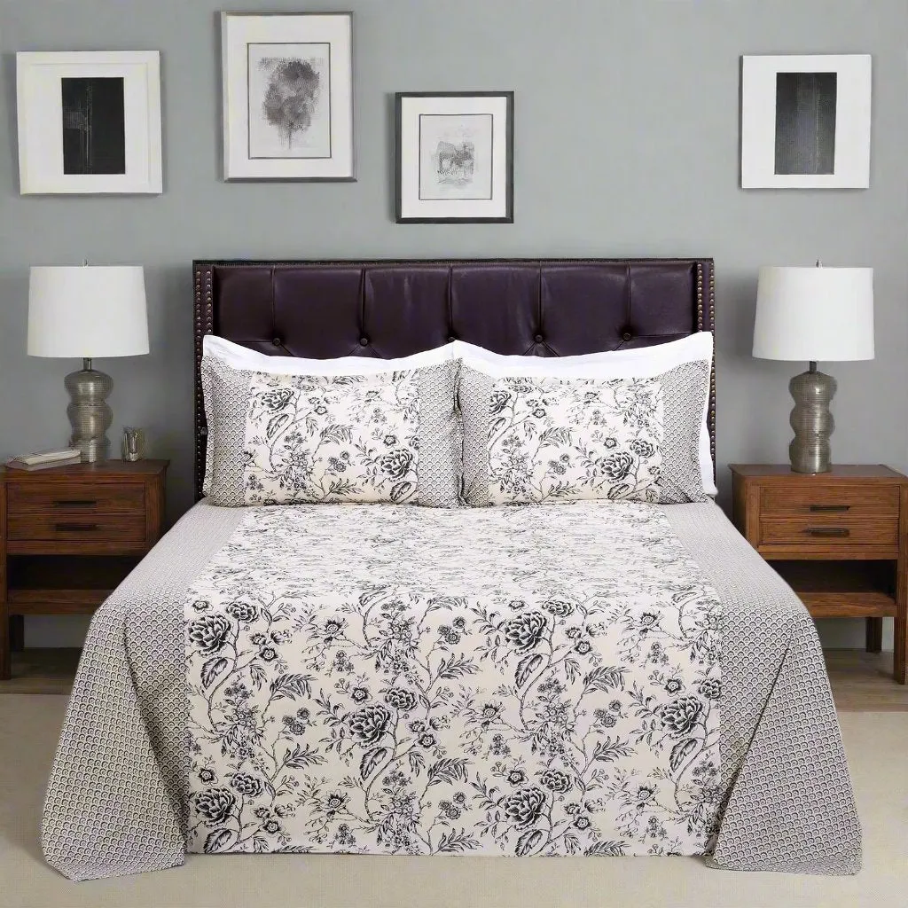 Vintage Damask Grey Cotton Bedsheet