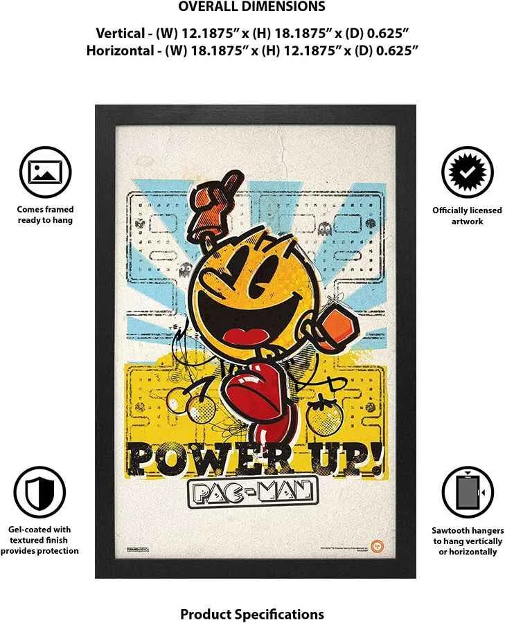 Wall Art Pac-Man "Power Up!" 12" x 18" Framed Poster Print