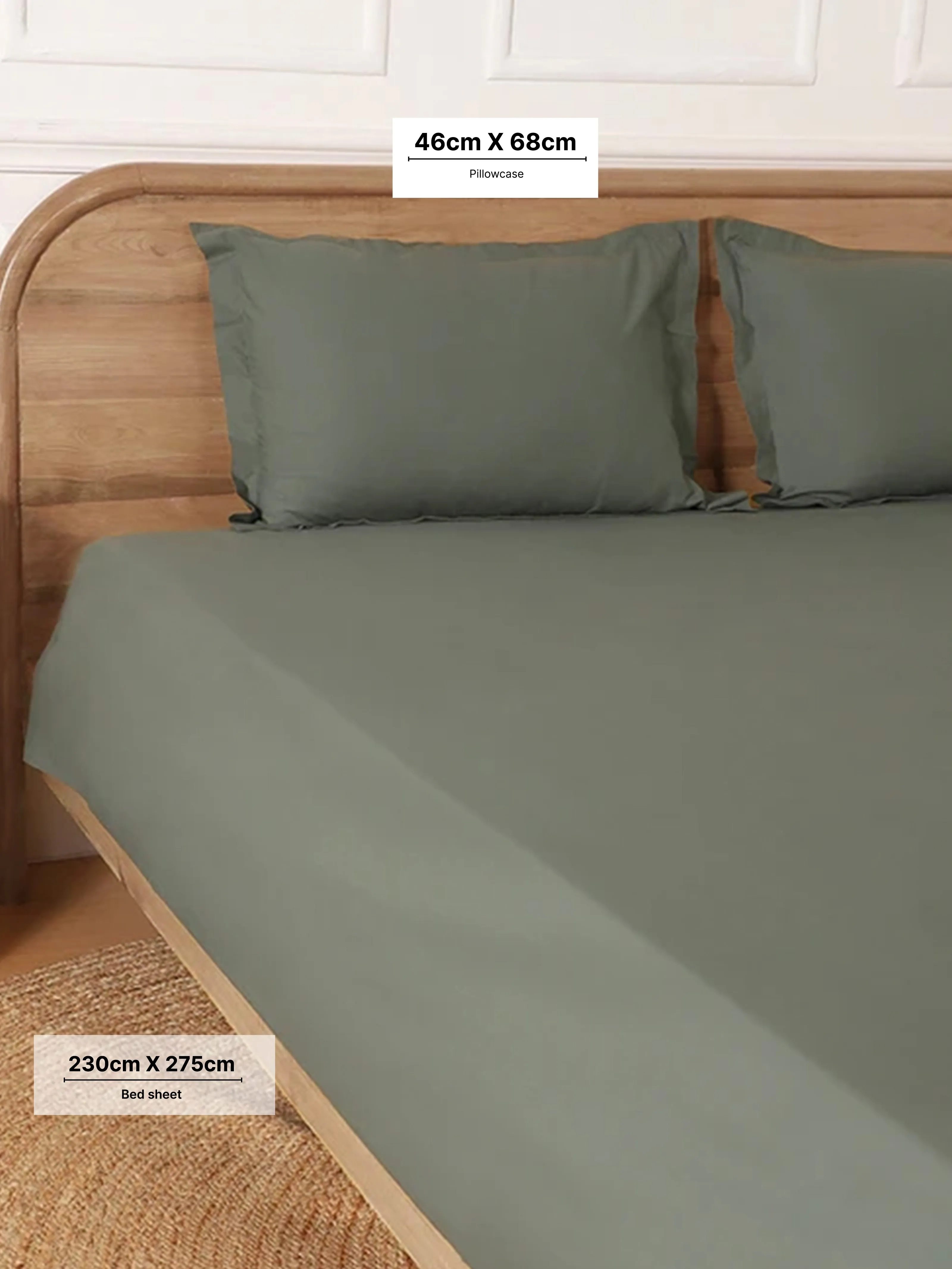 Westside Home Solid Green Double Bed Flat Sheet and Pillowcase Set