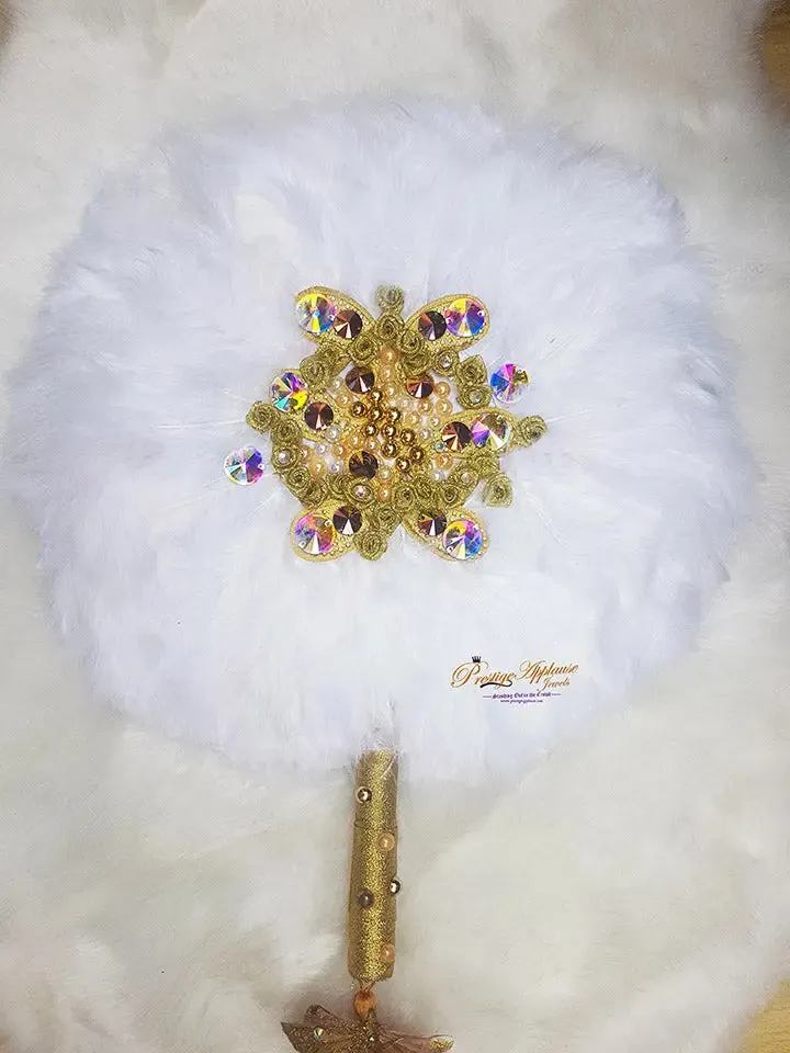 White  Gold Round Feather Handfan for African Bridal  Traditional Nigerian Engagement