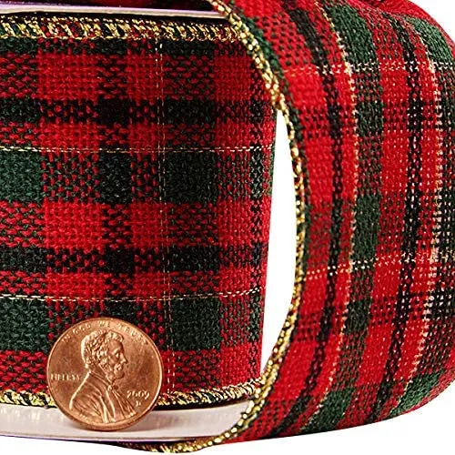 Wired Tartan Christmas Wreath Ribbon - 2 1/2" x 10 Yards