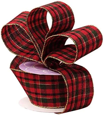 Wired Tartan Christmas Wreath Ribbon - 2 1/2" x 10 Yards