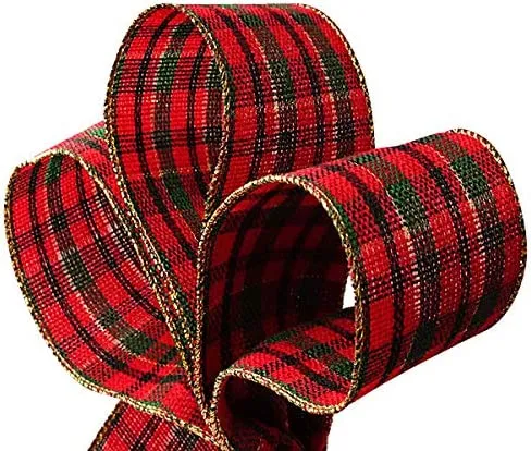 Wired Tartan Christmas Wreath Ribbon - 2 1/2" x 10 Yards