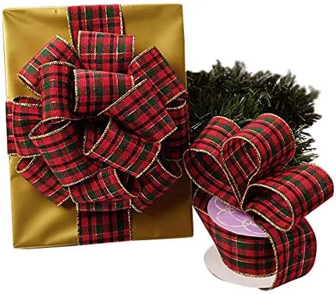 Wired Tartan Christmas Wreath Ribbon - 2 1/2" x 10 Yards